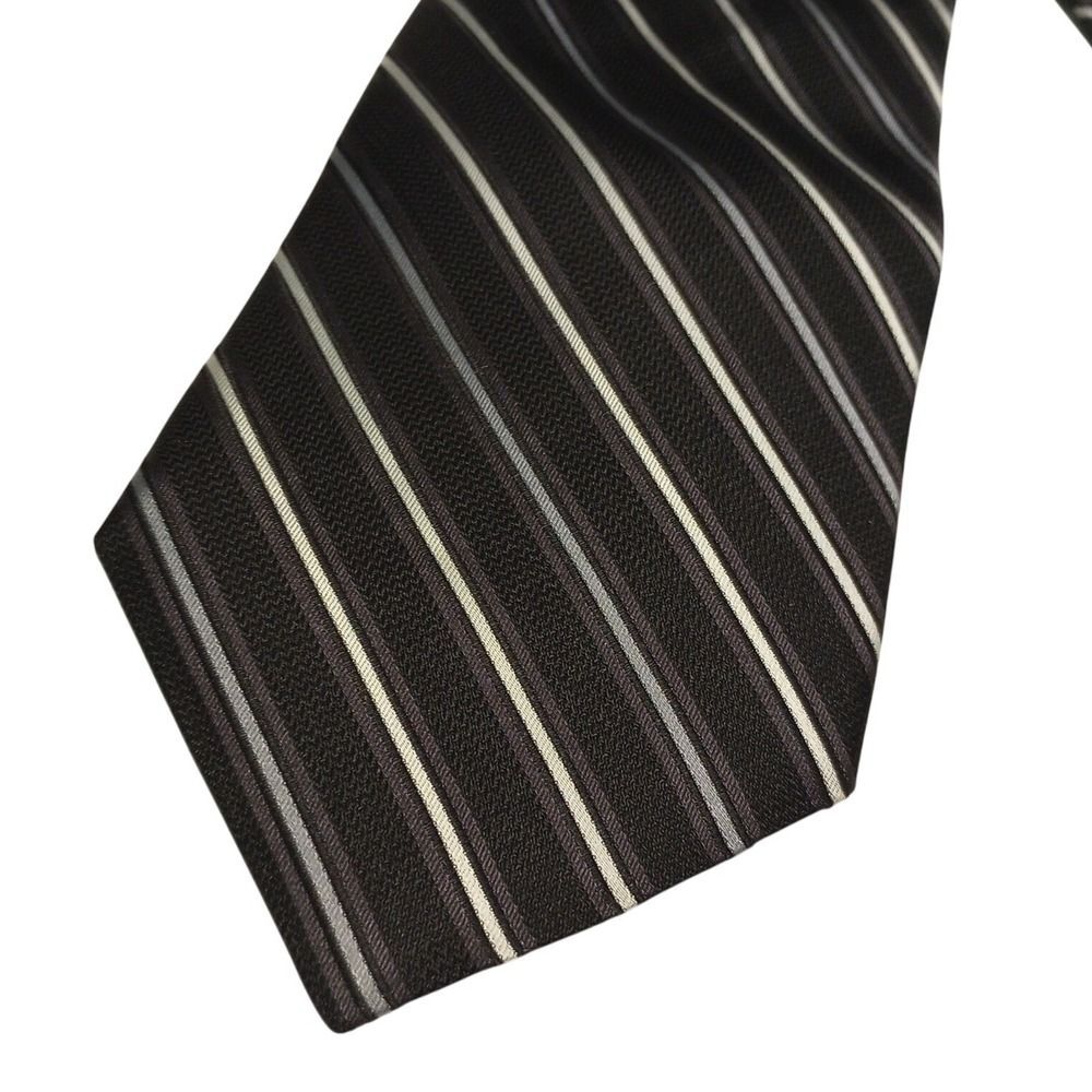 GEORGE Mens Striped Necktie Black White Silver Formal Dress Neckwear